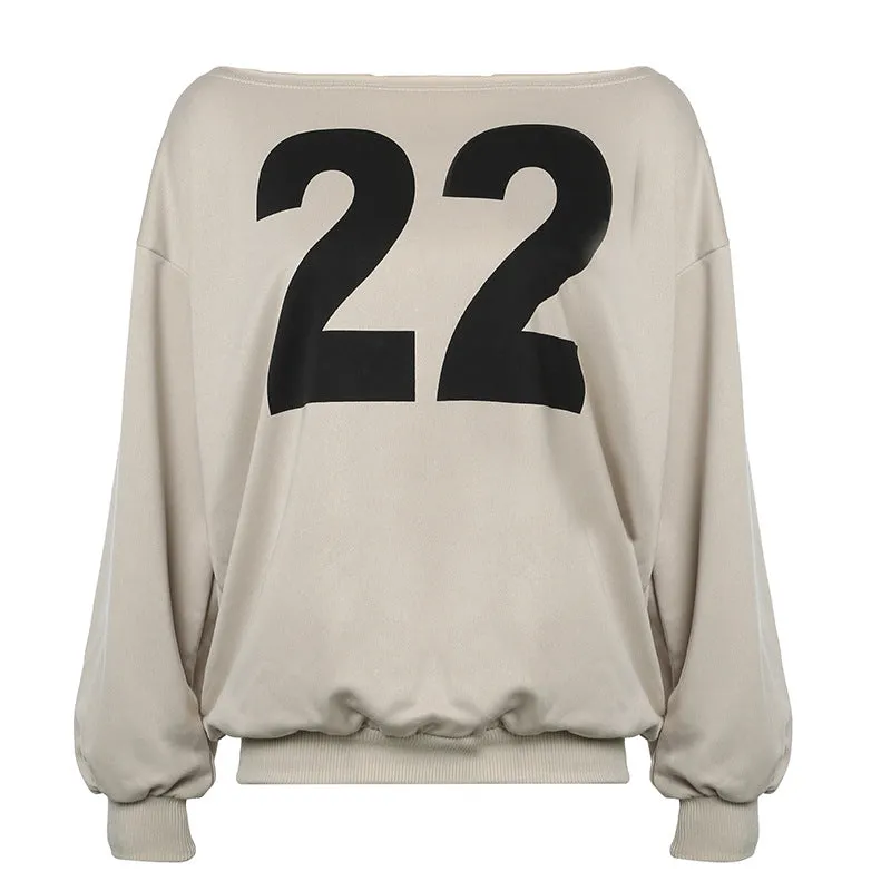 Off-Shoulder "22" Graphic Sweatshirt