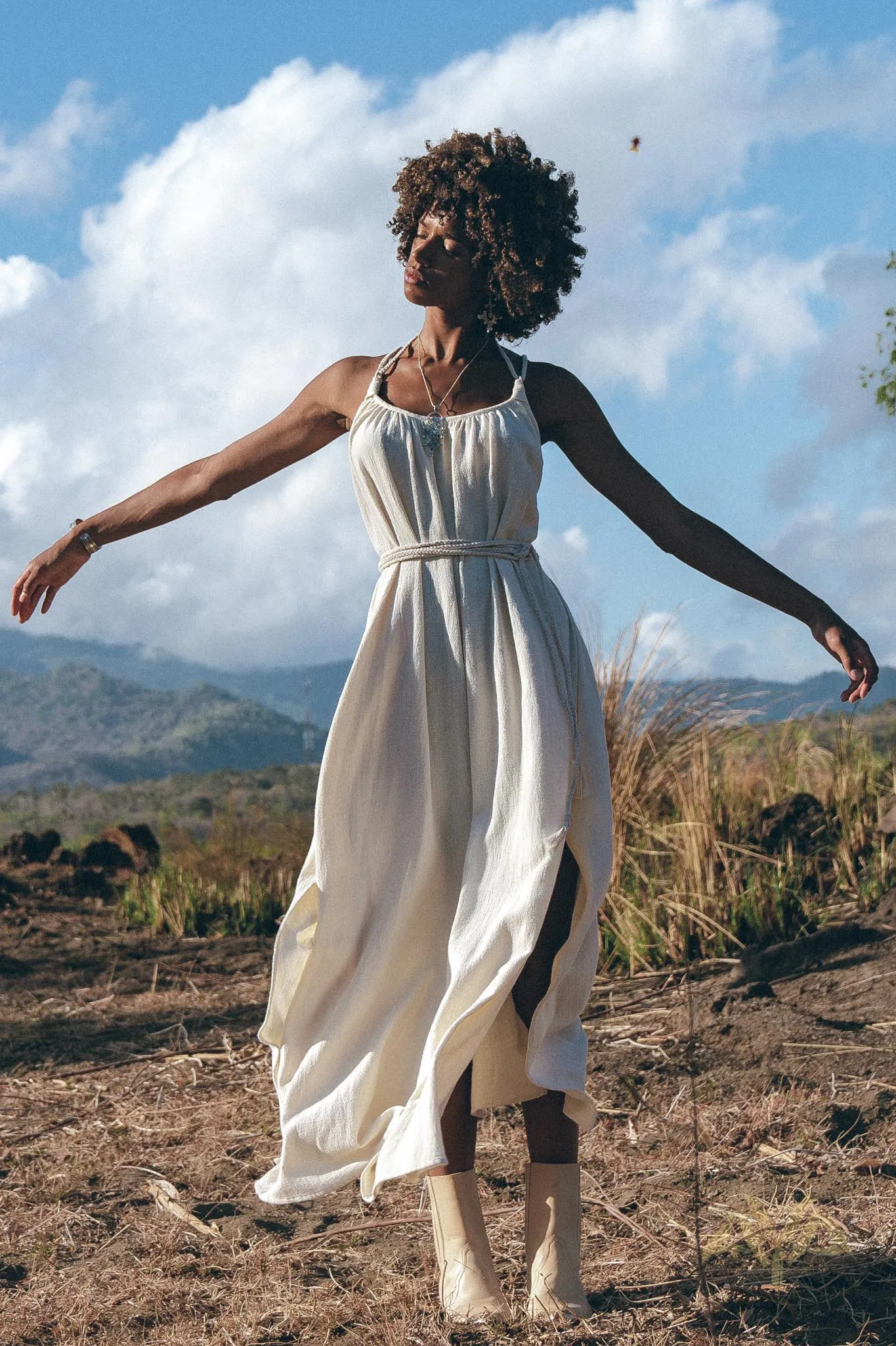 Off-White Organic Cotton Bohemian Dress • Simple Wedding Dress