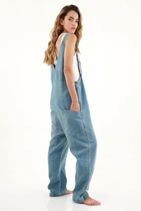 Overall de pantalón largo azul para mujer