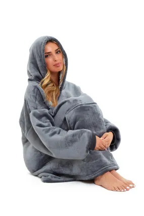 Oversized Reversible Sherpa and Plush Fleece Hooded Blanket Grey and Pink Ultimate Warmth and Comfort Hoodie for Adults and Kids by Daisy Dreamer