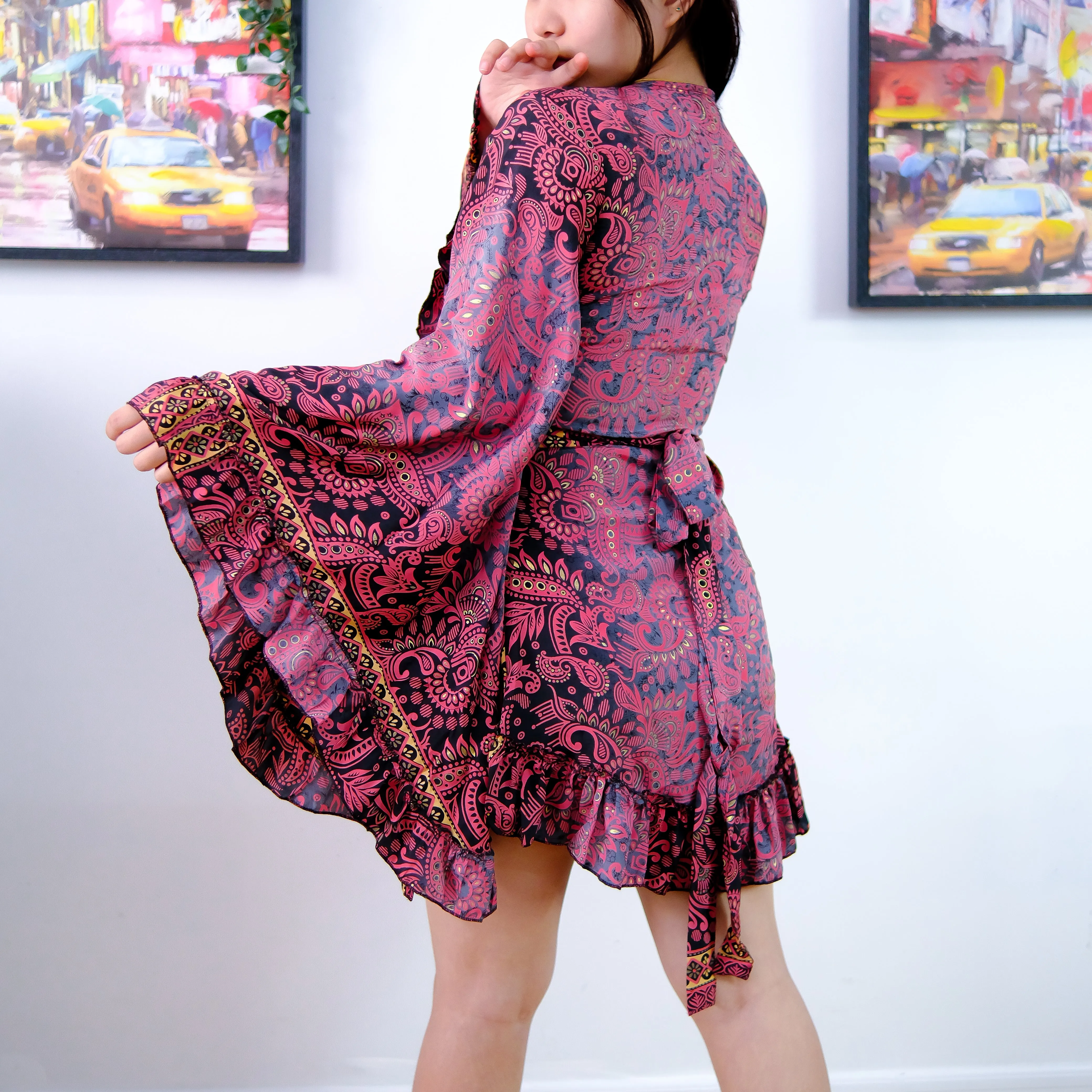 Paisley Print Mini Wrap Frill Dress