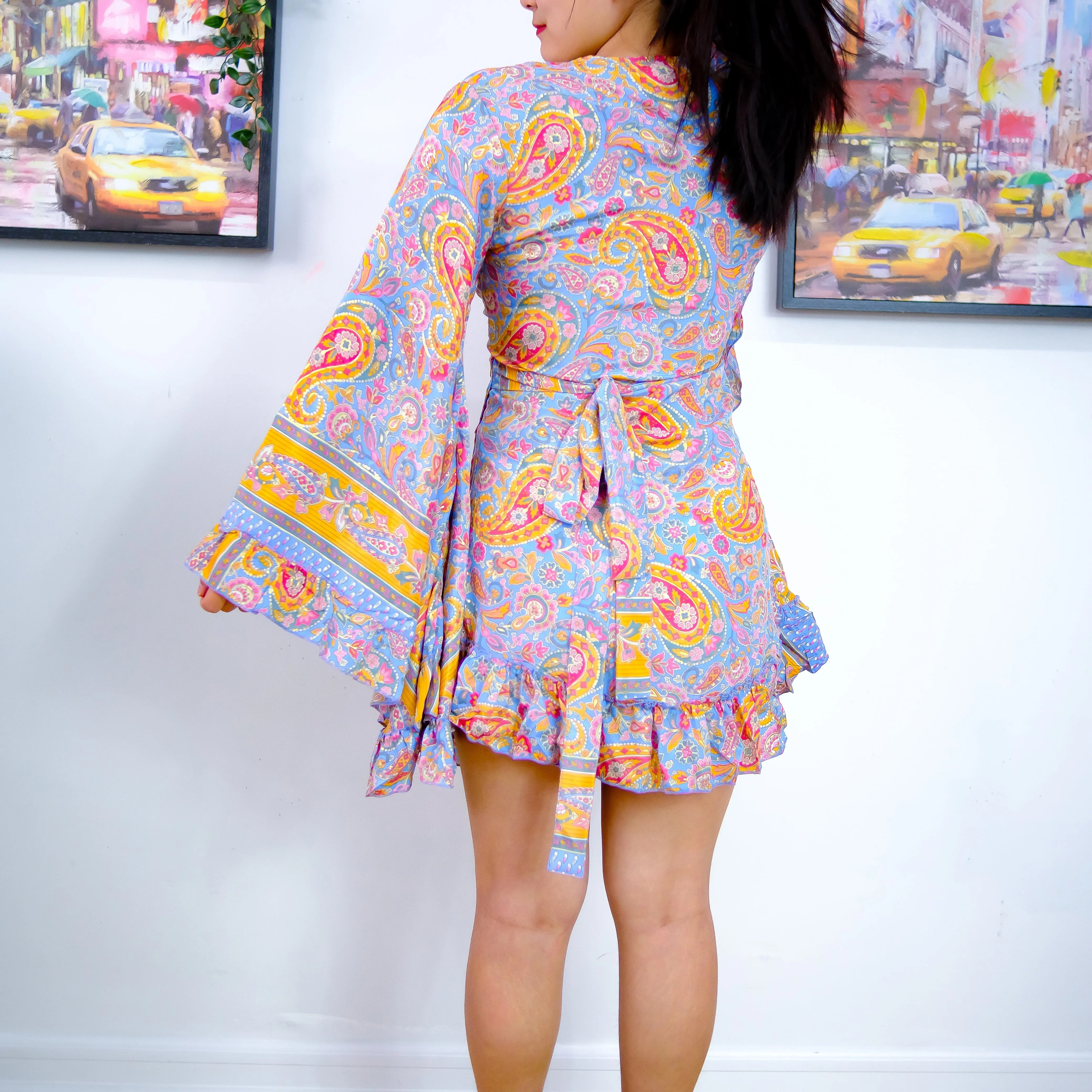 Paisley Print Mini Wrap Frill Dress