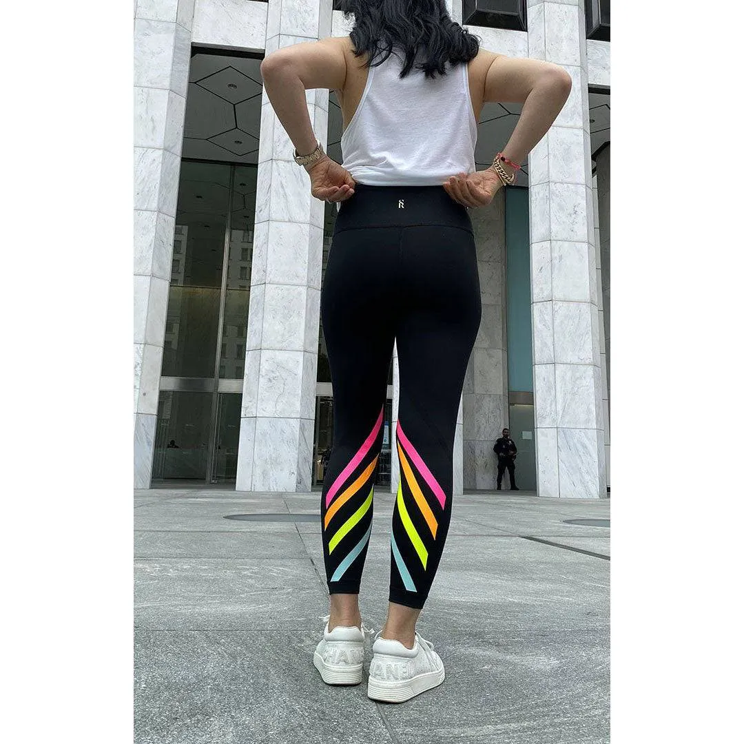 Parker Ultra Soft Black Leggings - NEON Rainbow Stripes