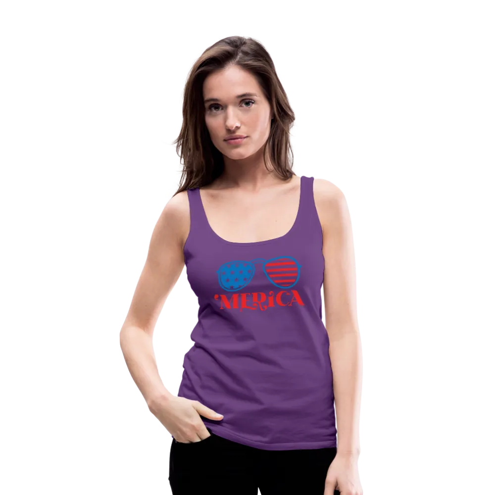 Patriotic Shades of 'Merica: Premium Women's Tank Top with Flag-Inspired Sunglasses