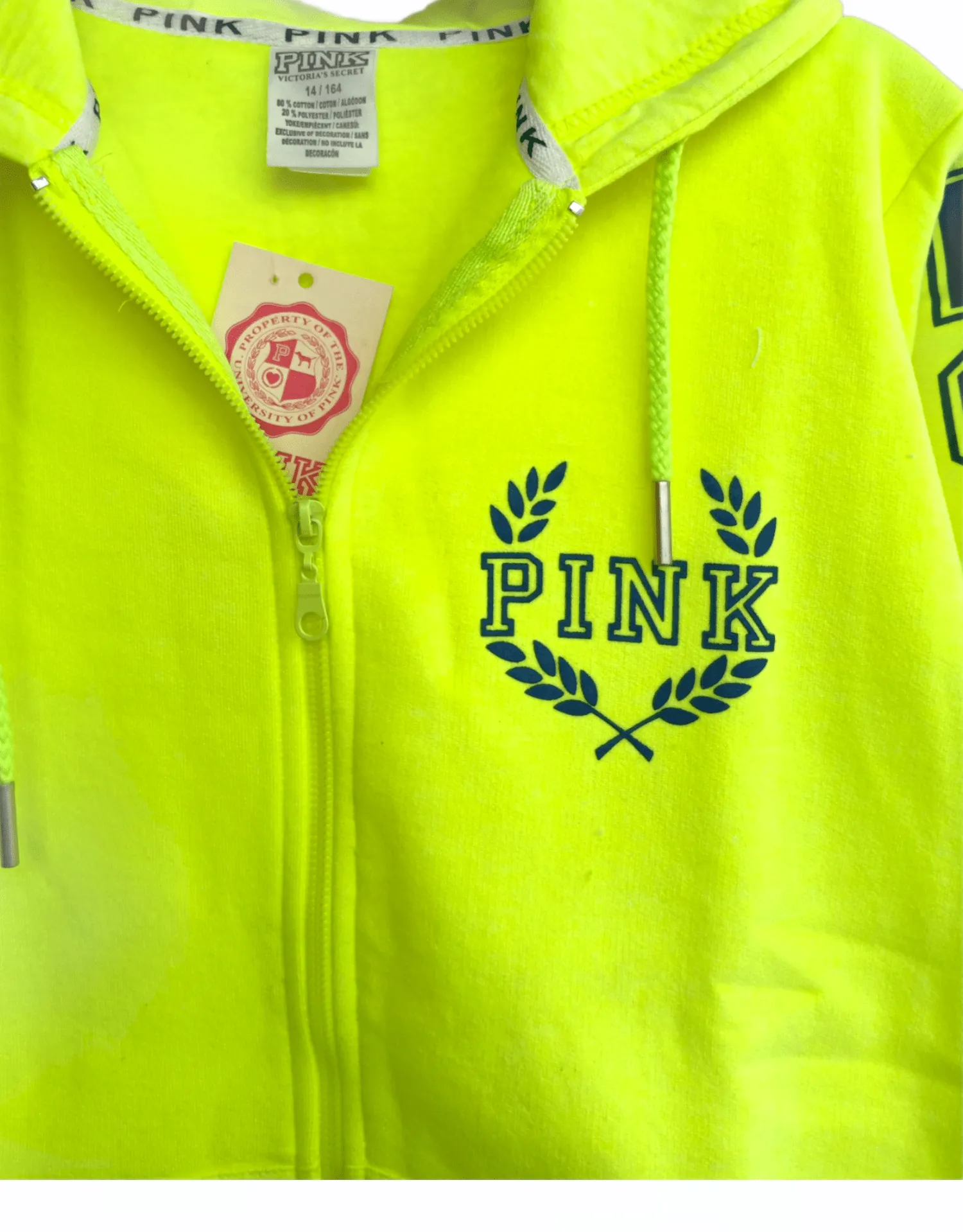 PINK Neon Kids Hoodie - Shoulder Print - Neon Yellow