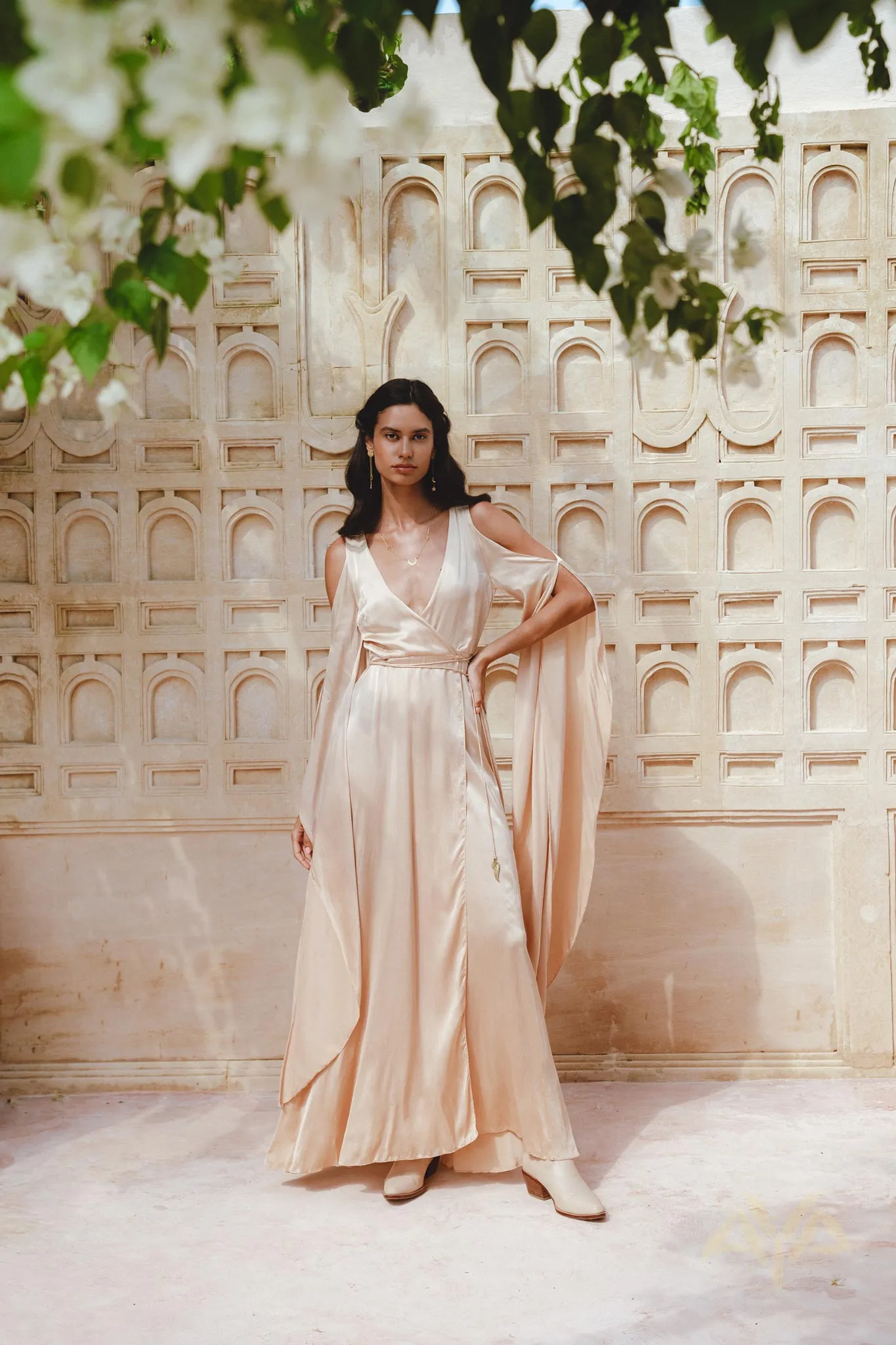 Powder Pink Matangi Peace Silk Gown • Silk Wedding Guest Dress • Boho Elegant Dress