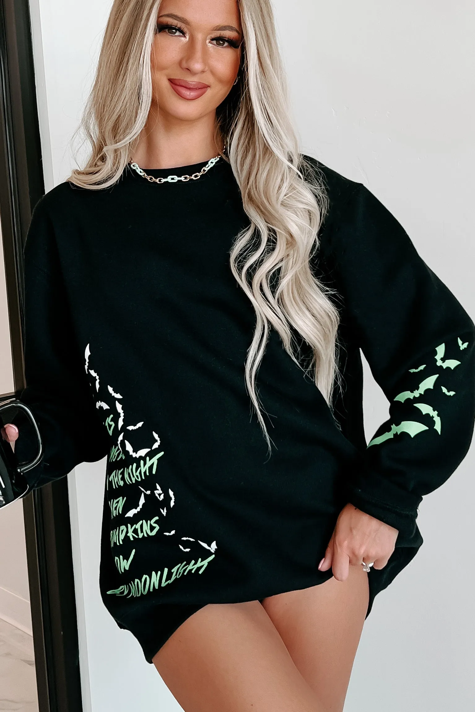 "There Is Magic In The Night" Graphic Crewneck (Black) - Print On Demand