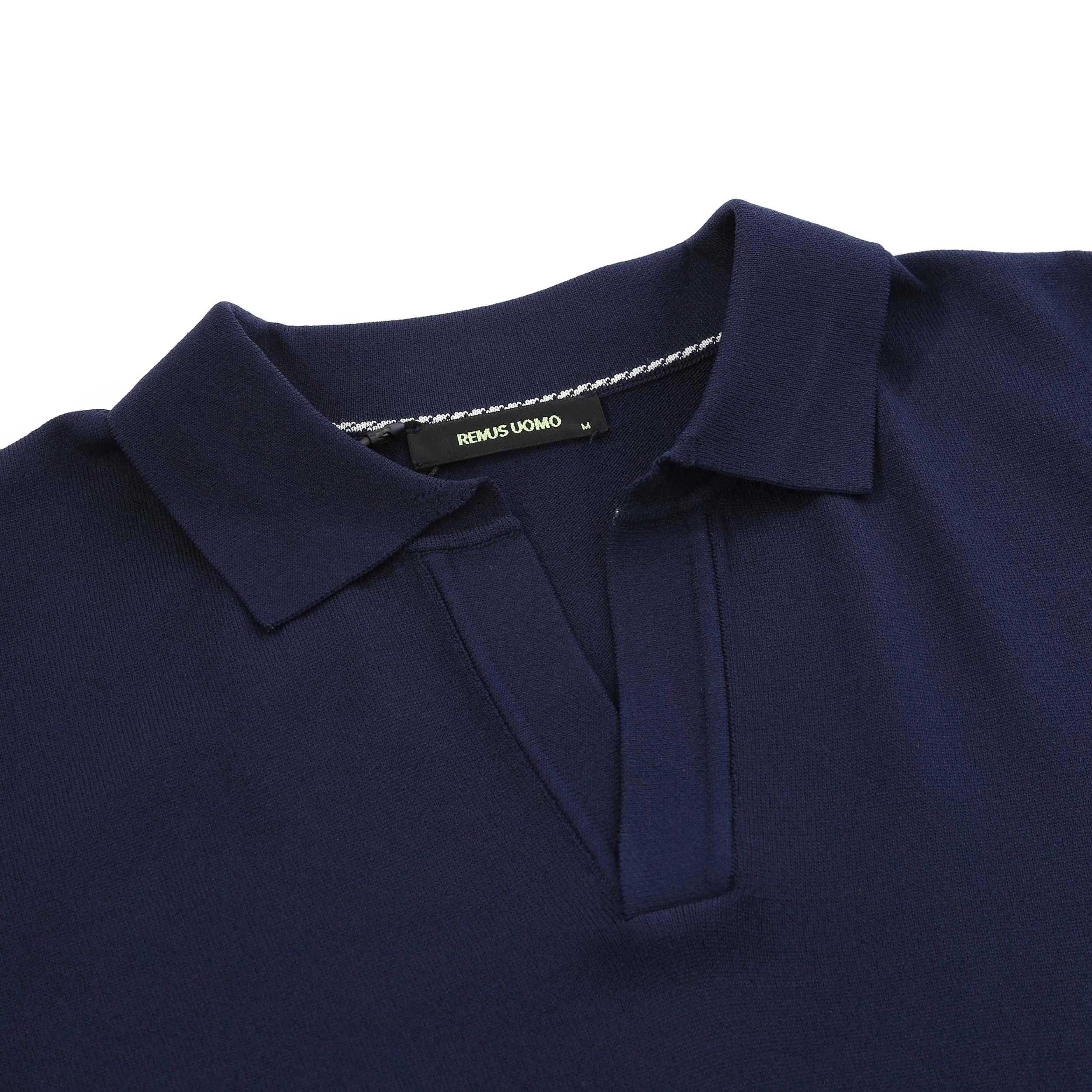 Remus Uomo Open Collar Polo Shirt in Navy