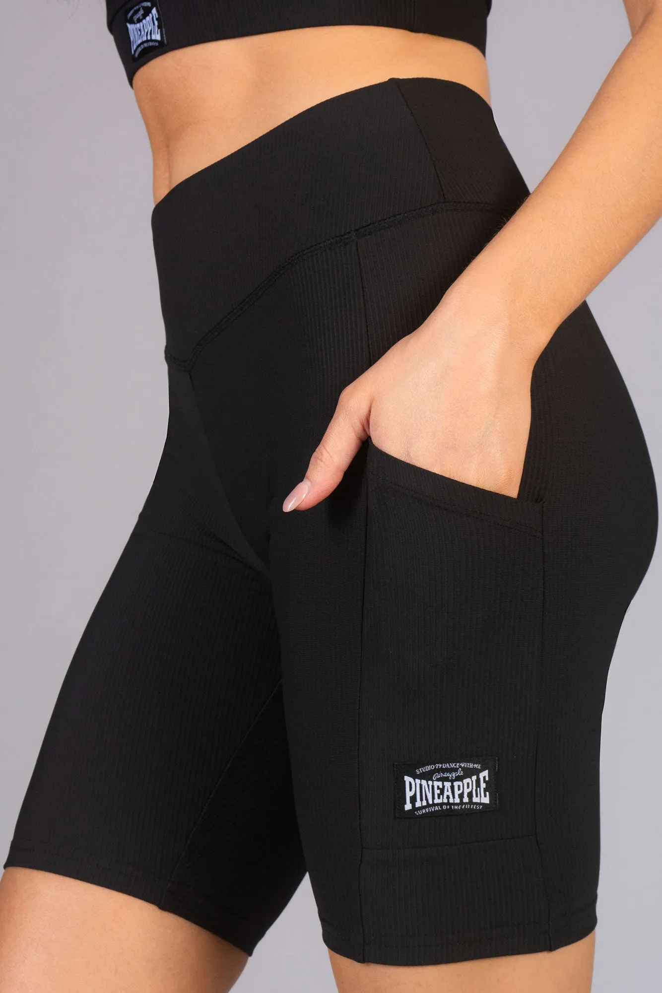 Rib Cycling Shorts With Pocket