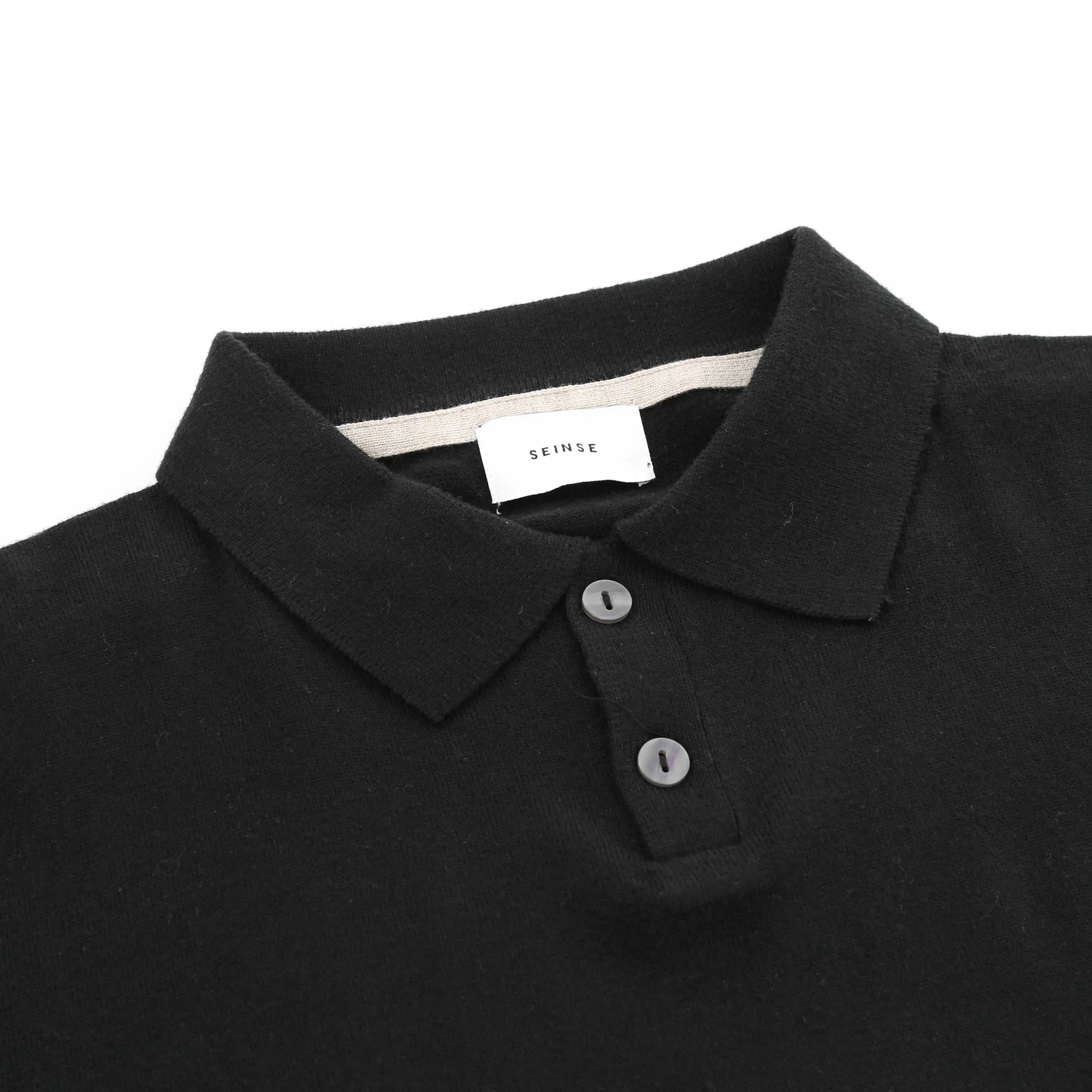 Seinse 2 Button LS Polo Knitwear in Black