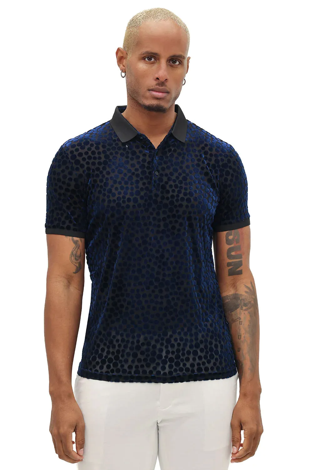 Sheer Elegance Polka Velvet Short Sleeve Polo