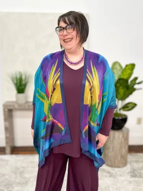 Silk Long Kimono, Teal Bird of Paradise