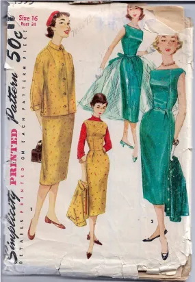 Simplicity 1395 Jumper Dress Overskirt Jacket Vintage Sewing Pattern 1950s