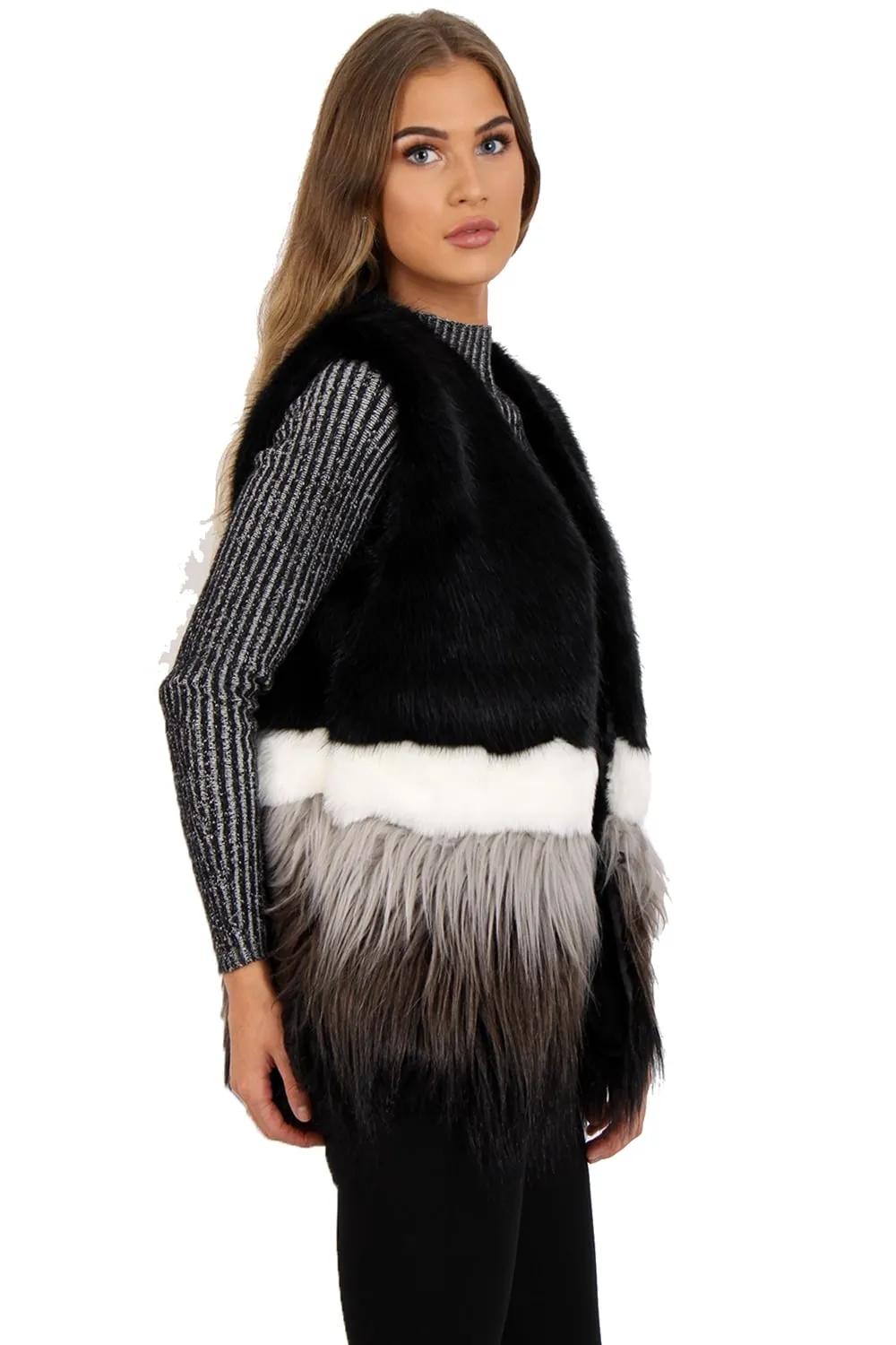 Sleeveless Two Tone Faux Fur Gilet