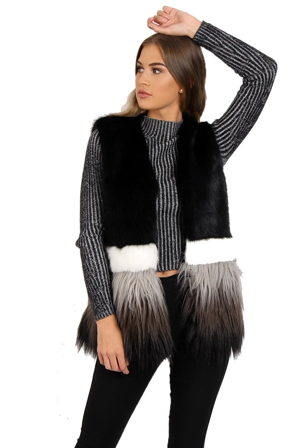 Sleeveless Two Tone Faux Fur Gilet