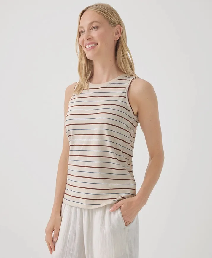 Softspun High Neck Tank - Sandshell Retro Stripe