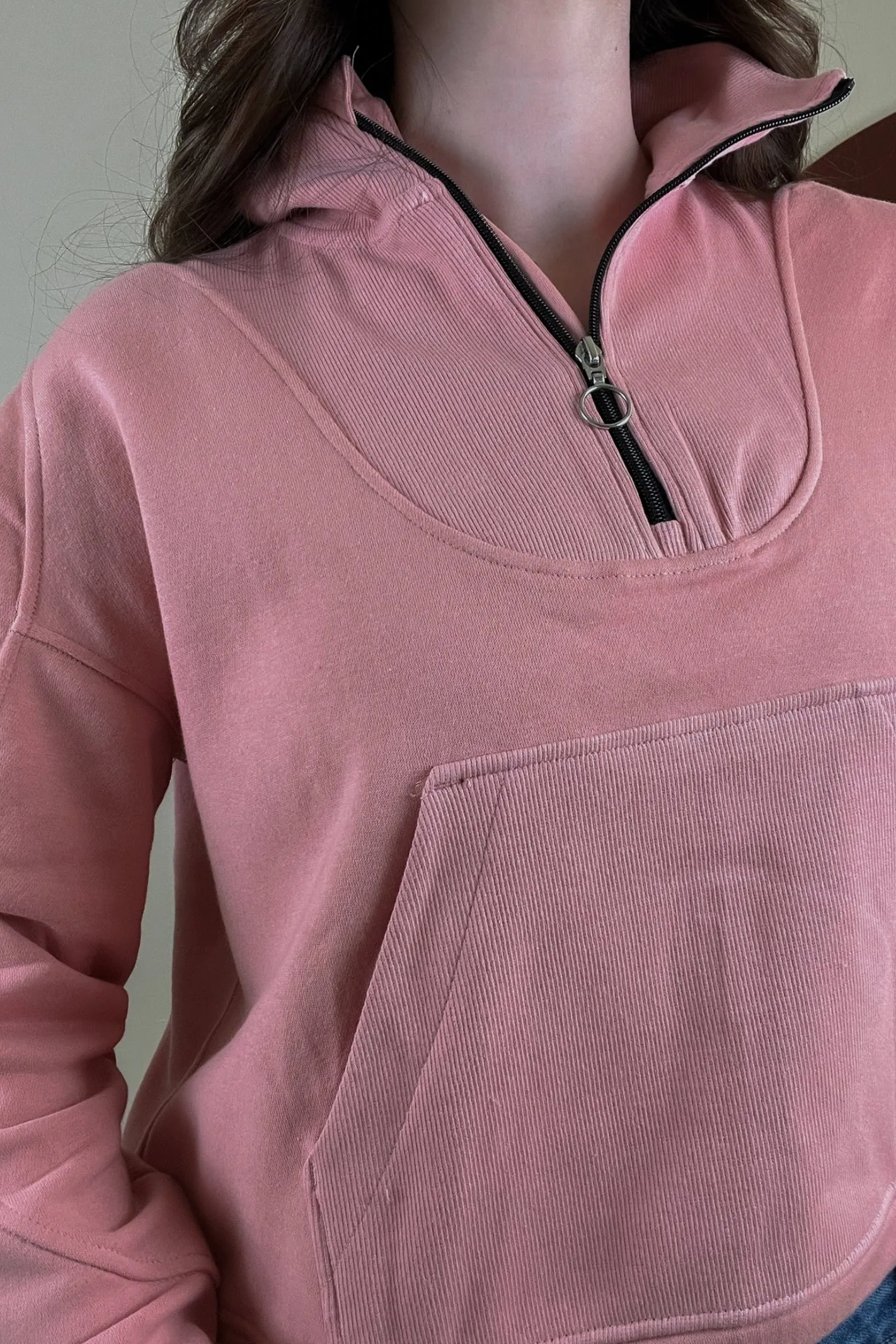 Sure Thing Dusty Pink Half Zip Cropped Sweatshirt