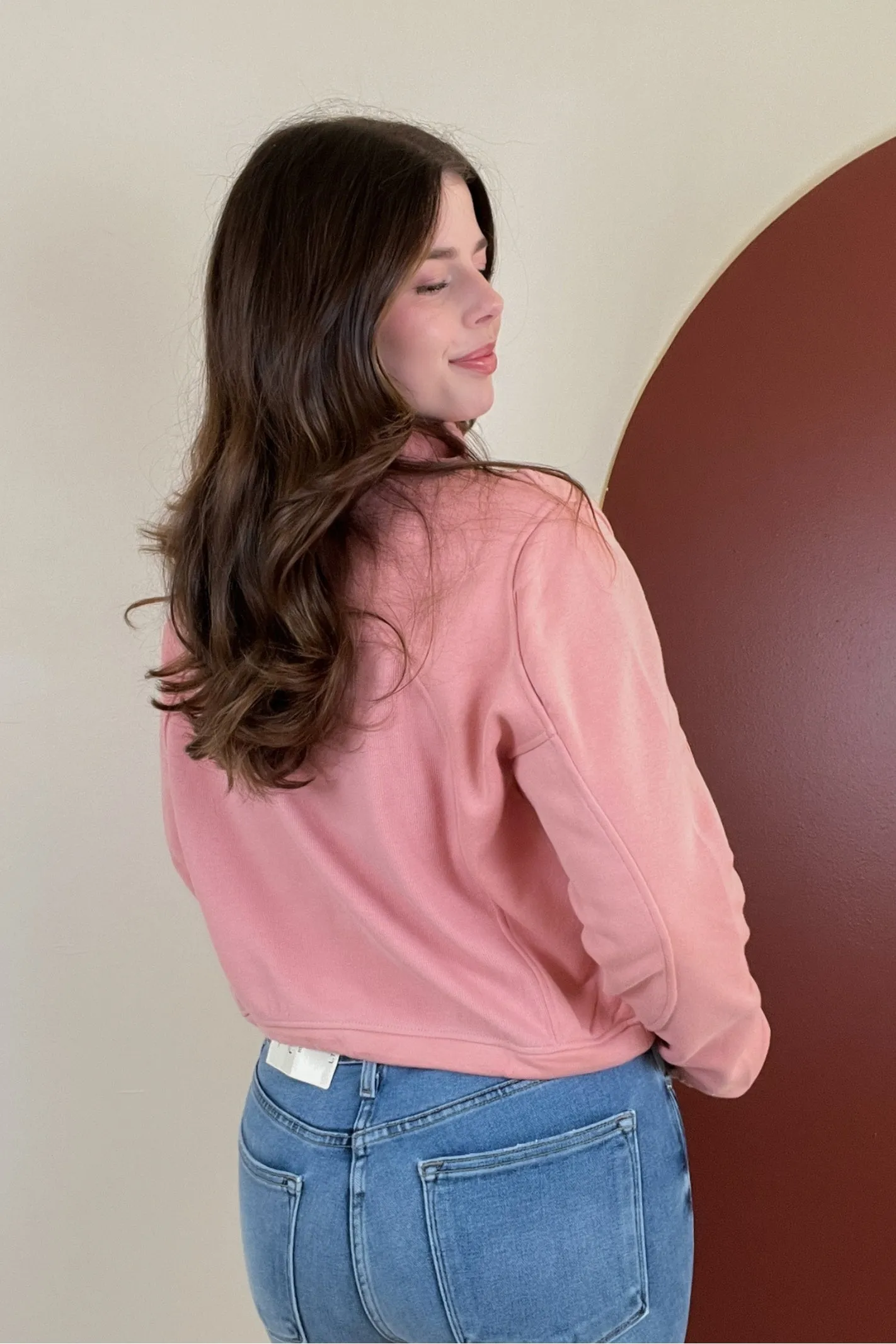 Sure Thing Dusty Pink Half Zip Cropped Sweatshirt