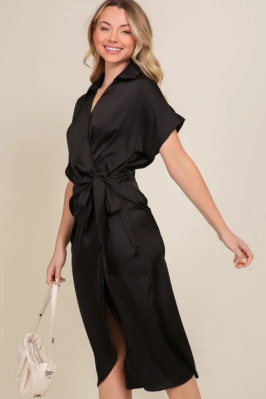 Surplice Satin Wrap Dress