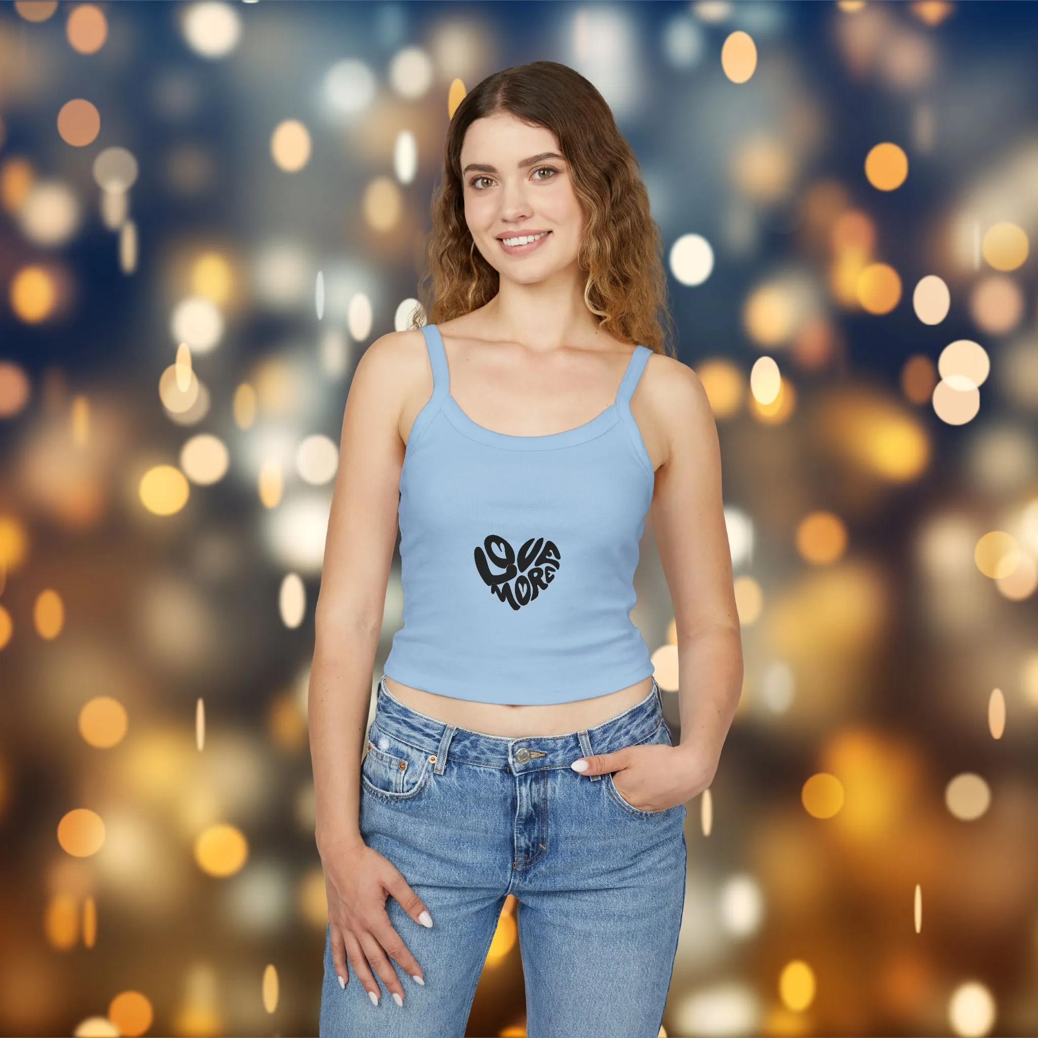 Tank Top 'Love More' Women's Spaghetti Strap, Flattering Fitted Summer Top for Casual Wear, Great for Gifting to Friends