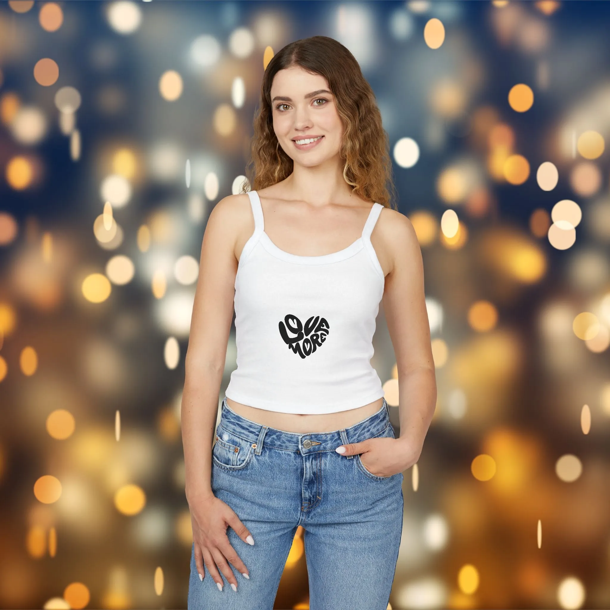 Tank Top 'Love More' Women's Spaghetti Strap, Flattering Fitted Summer Top for Casual Wear, Great for Gifting to Friends