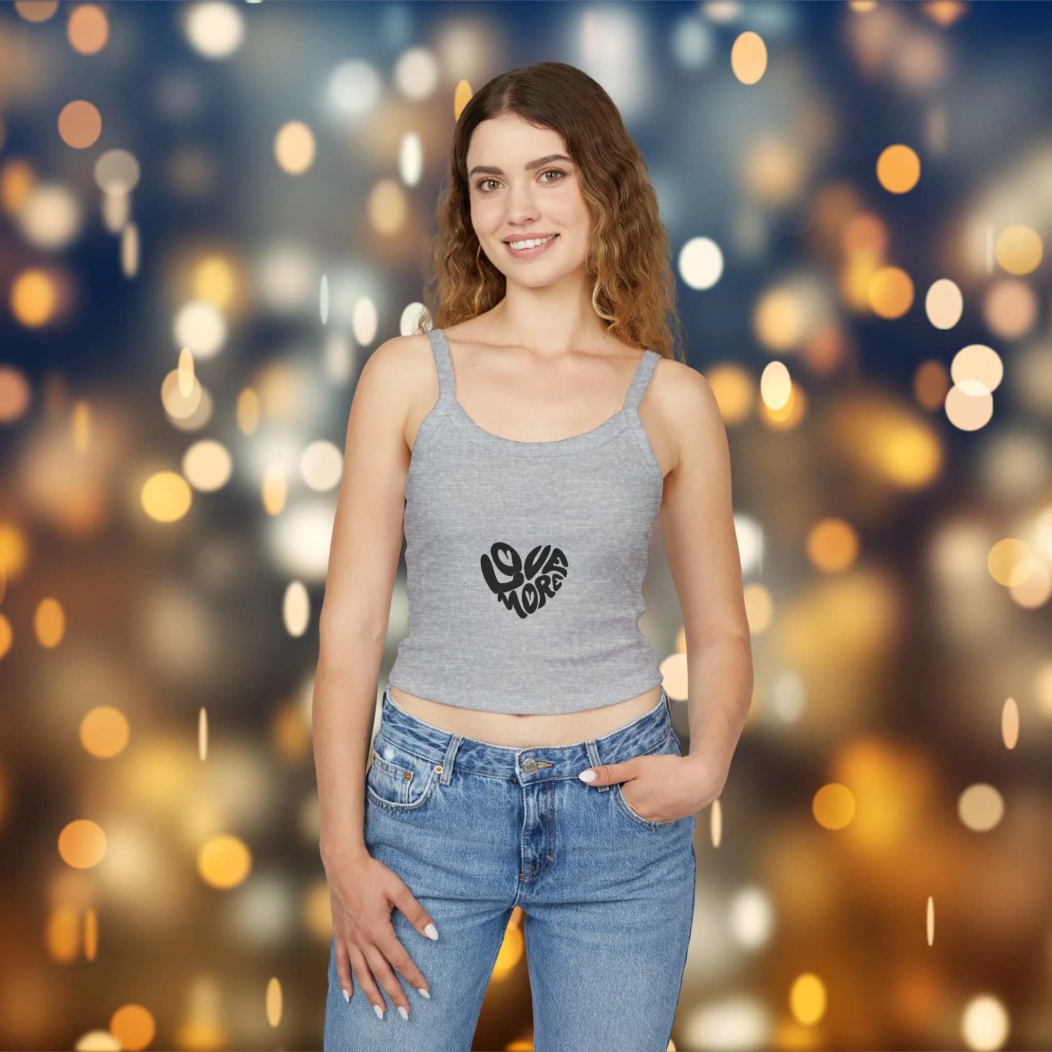 Tank Top 'Love More' Women's Spaghetti Strap, Flattering Fitted Summer Top for Casual Wear, Great for Gifting to Friends