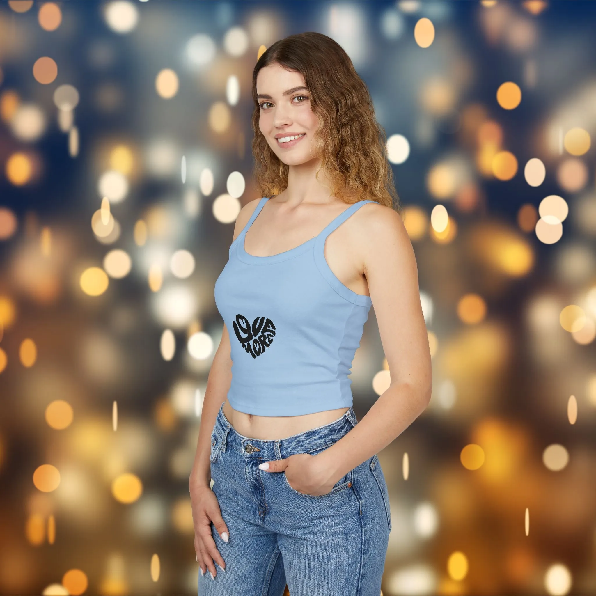 Tank Top 'Love More' Women's Spaghetti Strap, Flattering Fitted Summer Top for Casual Wear, Great for Gifting to Friends