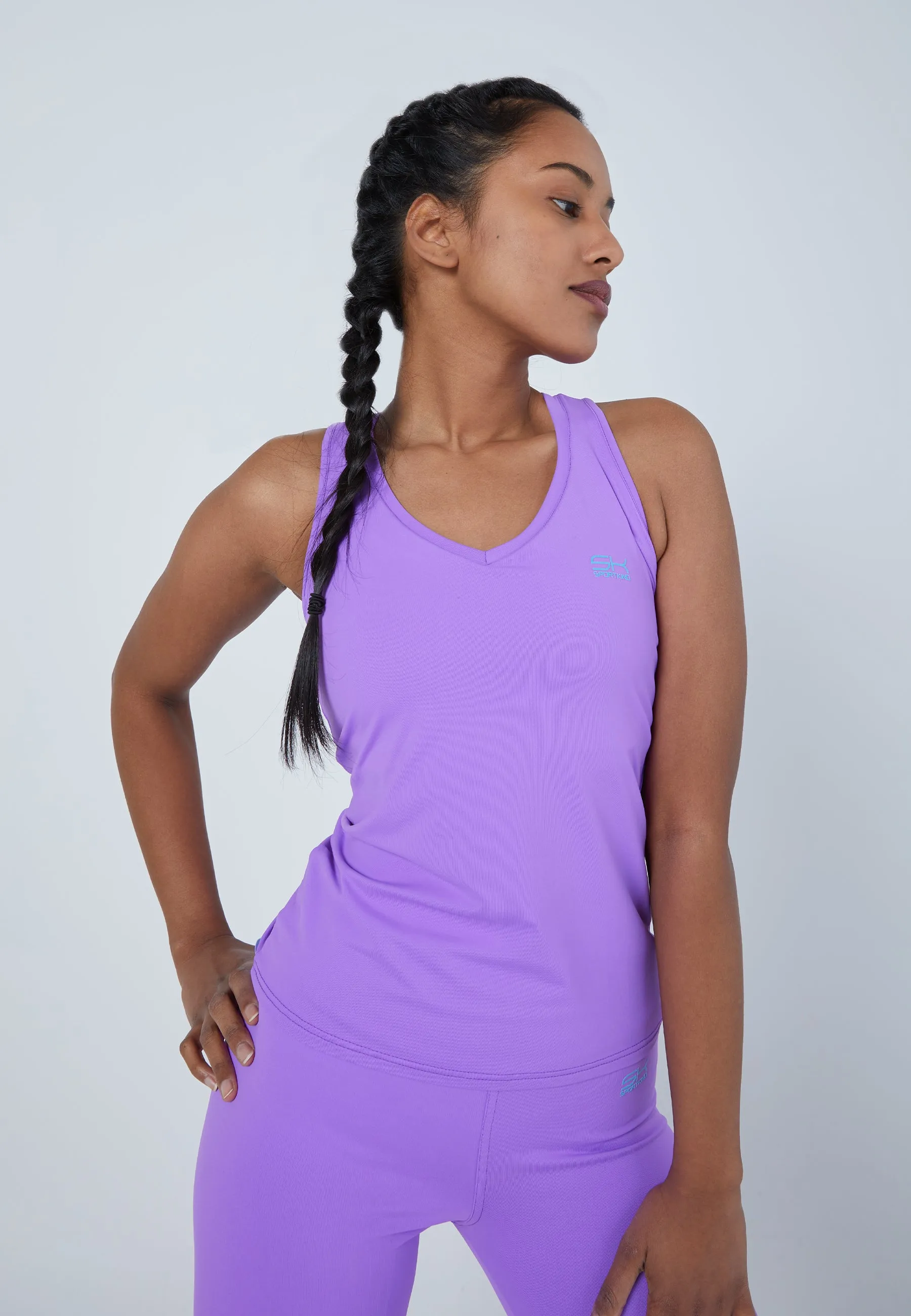 Tennis V-Neck Tank Top with racer back, purple