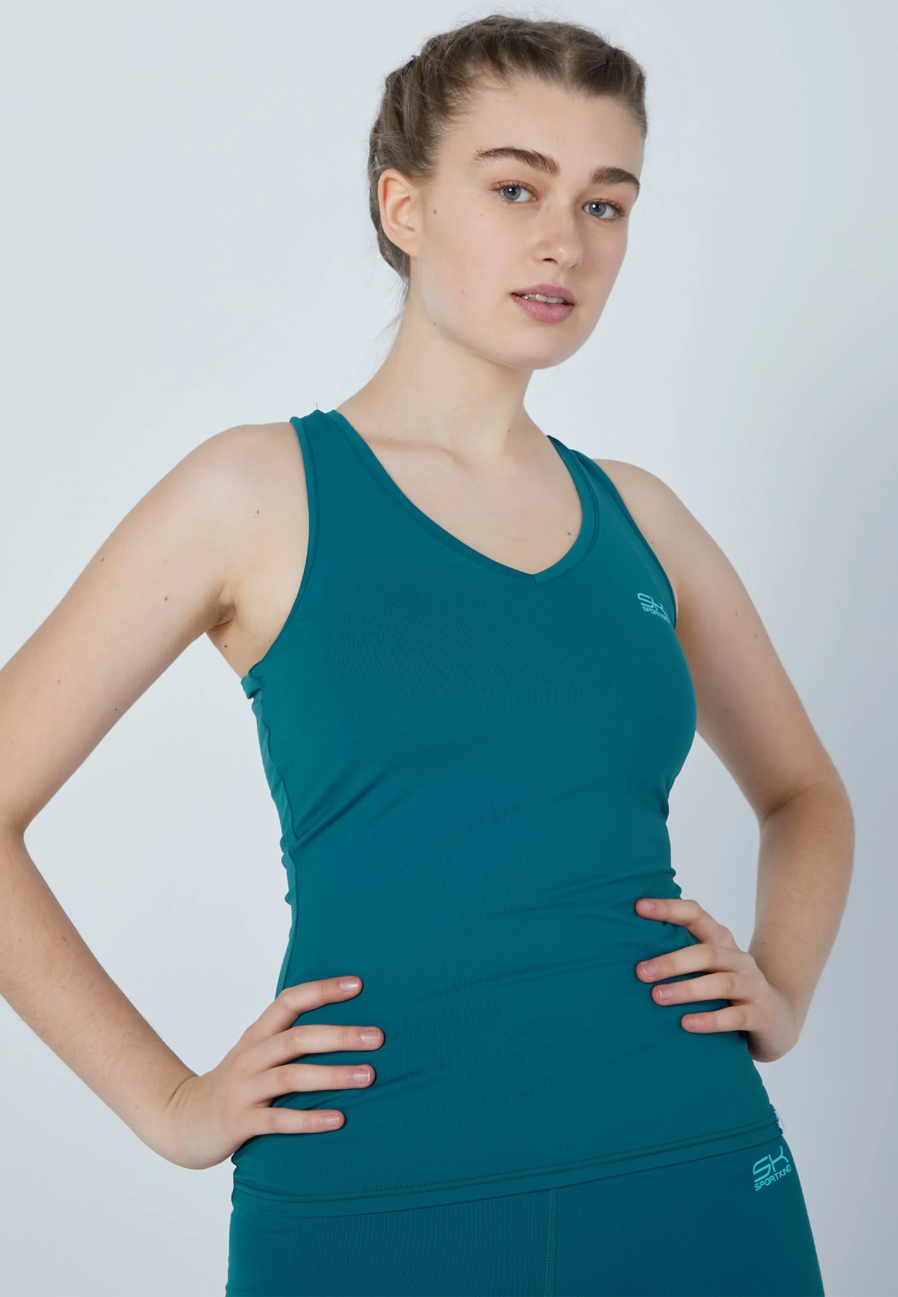 Tennis V-Neck Tank Top with racer dark teal