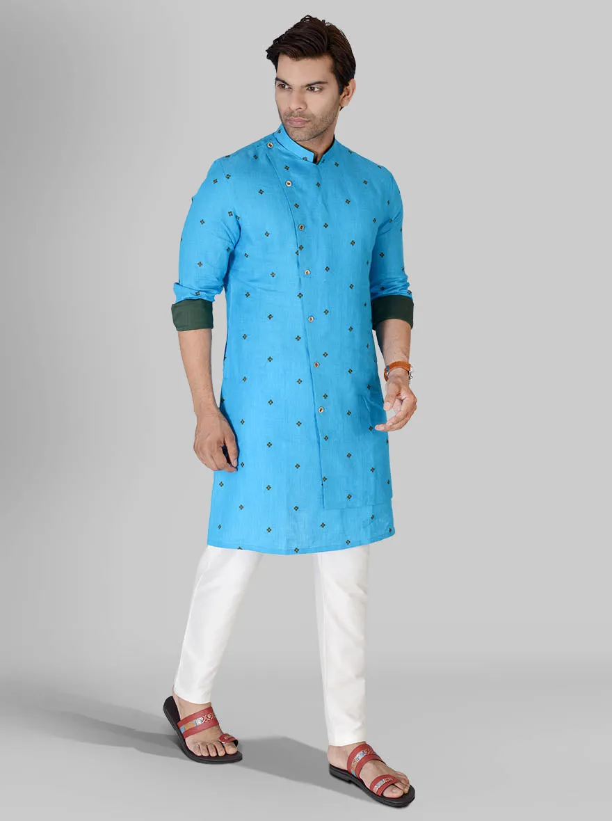 Turqouise Blue & Olive Kurta Set | TULA