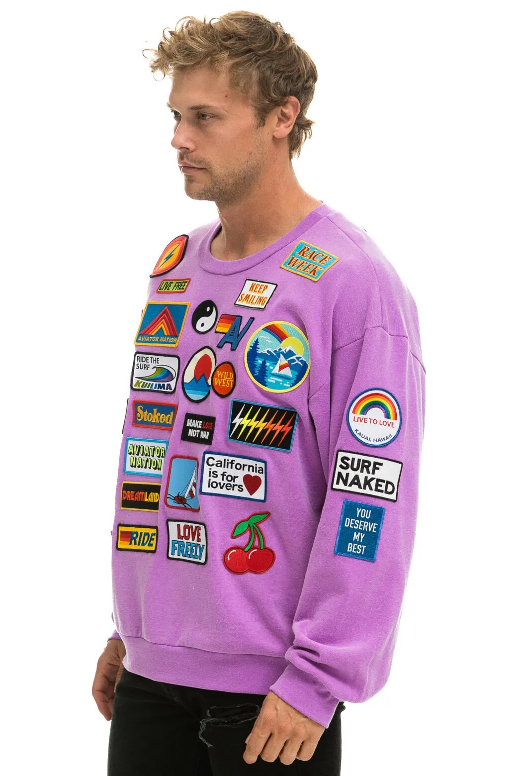 VINTAGE PATCH RELAXED CREW SWEATSHIRT - NEON PURPLE