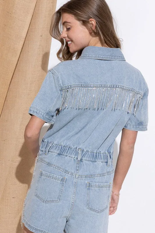 Washed Denim Overall Romper