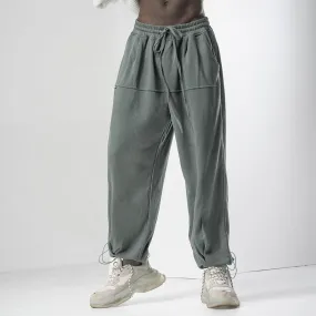 Wide Leg Strip Cord Elastic Waist Olive Sweatpants