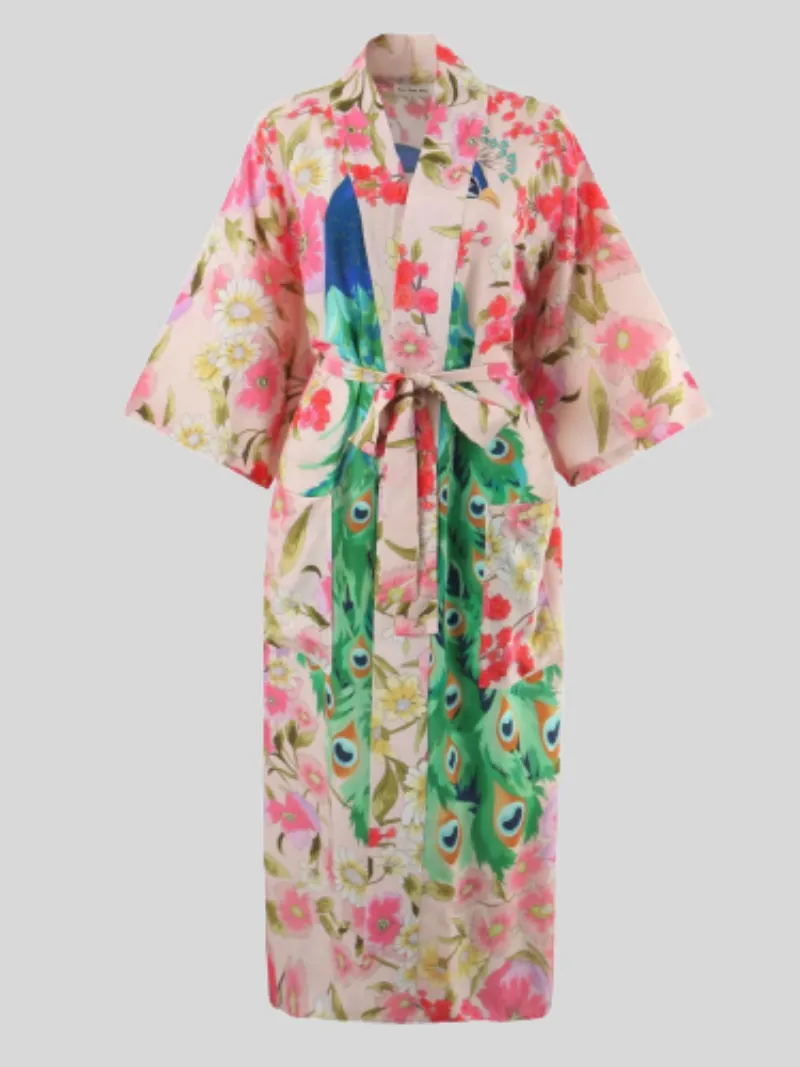 Women's Beautiful Peacock Large Size Print Cardigan Long Kimono Jacket