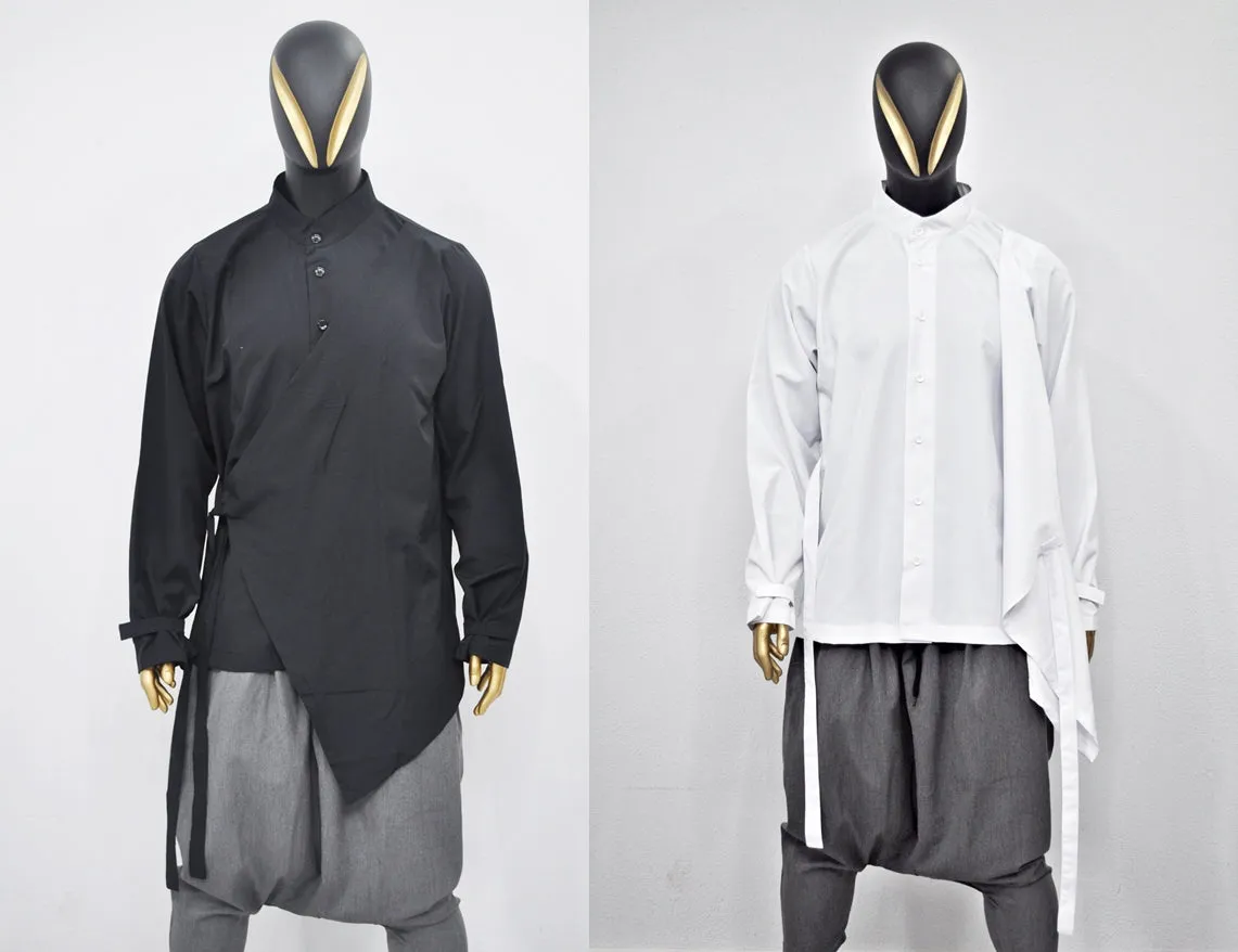 XS - 8XL Men's Kimono Shirt,Streetwear Harem Wrap Top,Asymmetrical Blouse, Avant Garde Long Sleeve Shirt,Futuristic Clothing-BB864