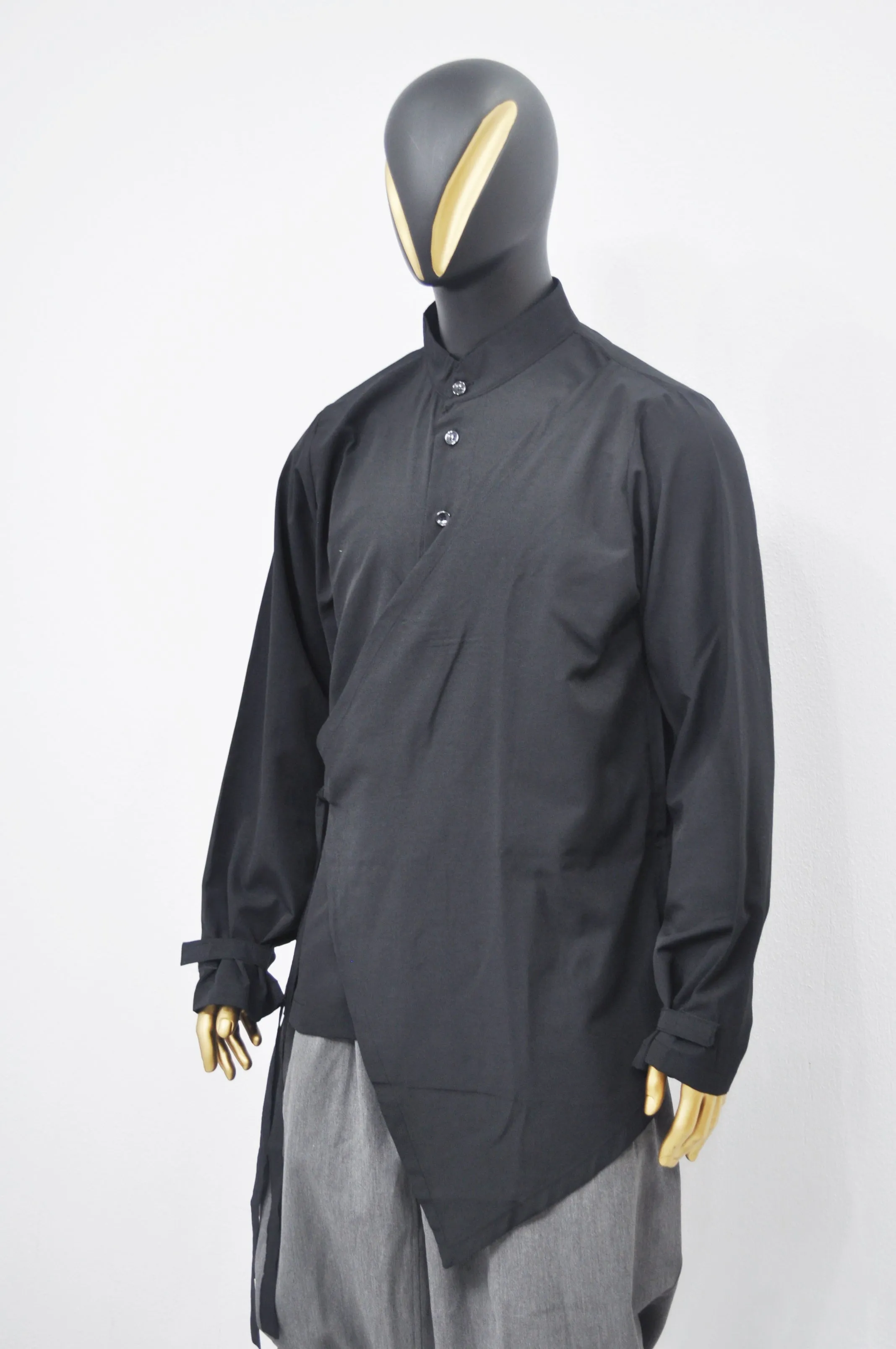 XS - 8XL Men's Kimono Shirt,Streetwear Harem Wrap Top,Asymmetrical Blouse, Avant Garde Long Sleeve Shirt,Futuristic Clothing-BB864